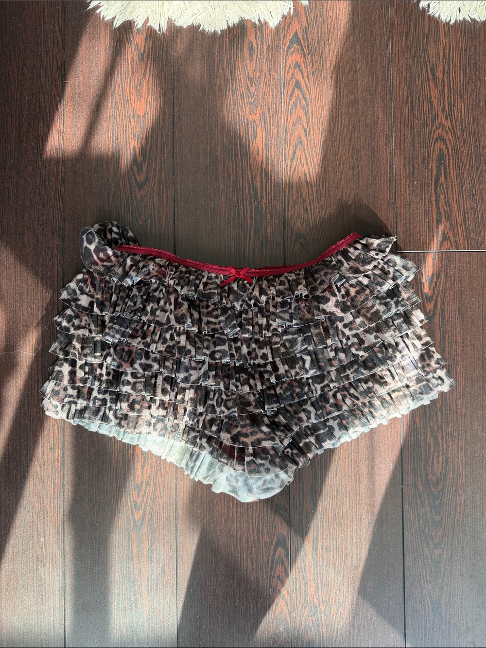 Jaded London Leopard Ruffle Shorts with Red Trim